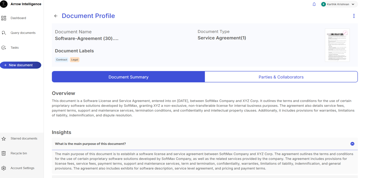 Arrow Document Platform - AI Extracted Intelligence